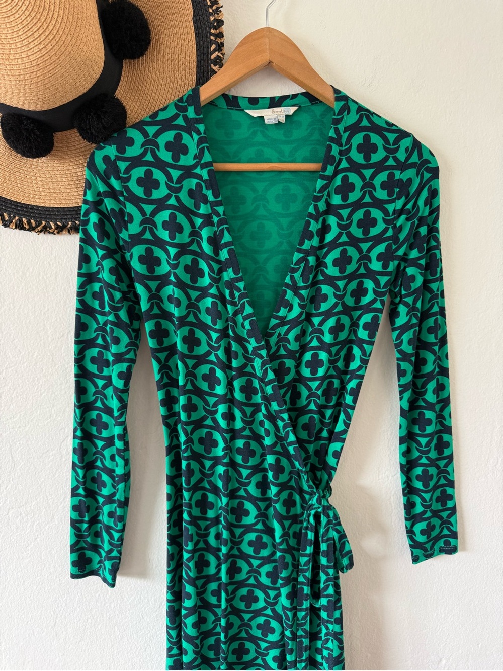 Boden Green Printed Wrap Dress Long Sleeve Viscose Blend Size 2 - Picture 9 of 13